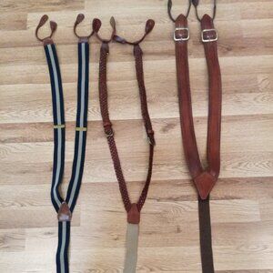 3 Pairs of Leather and Elastic Suspenders